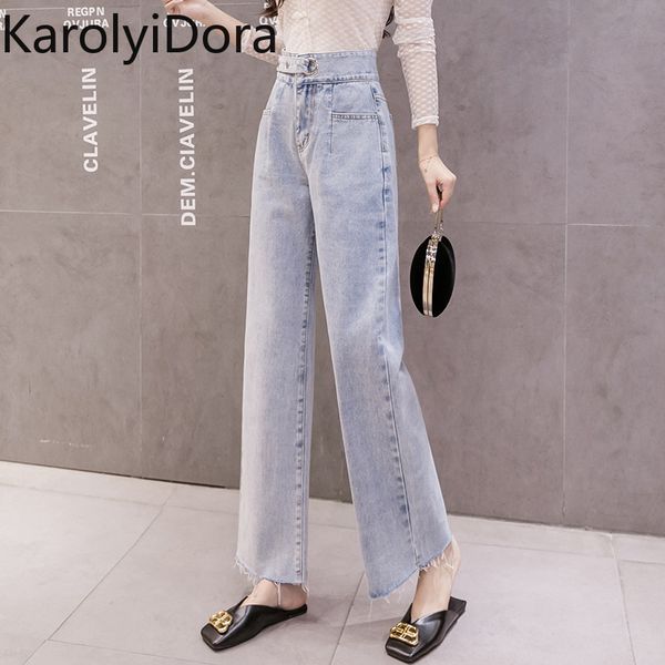 

women's jeans 2020 summer new thin section ripped jeans women's high waist was thin straight and loose, Blue