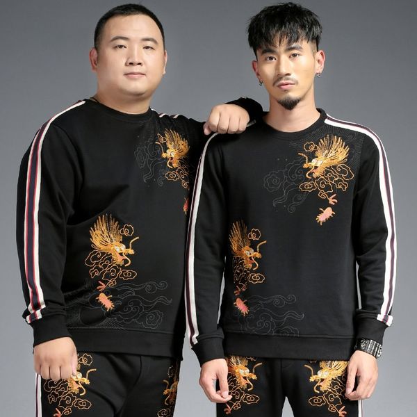 

autumn and winter new chinese sweater style embroidered dragon pattern fashion casual round neck sweater 2937 fat pack plus 15 yuan, Black