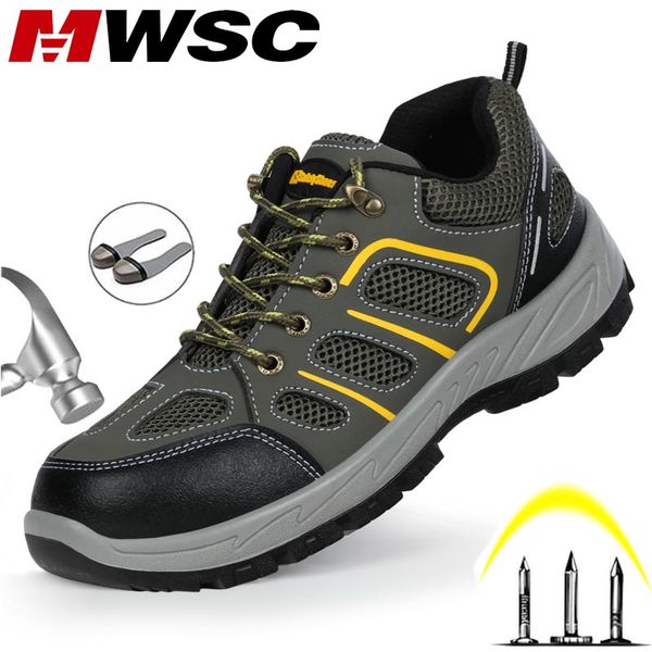

mwsc men work safety shoes boots indestructible steel toe cap shoes ankle boots outdoor construction safety sneakers, Black