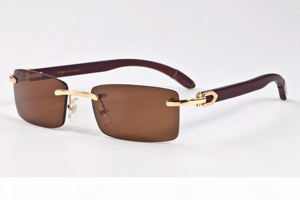 

2017 new fashion bamboo wood rimless sunglasses men white buffalo horn glasses women brand designer sunglasses with box case lunettes, White;black