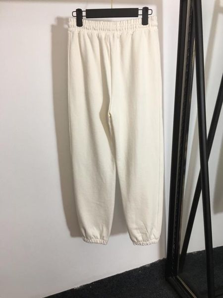 

women autumn letter logo printed drawstring elastic waist casual pants a2, Black;white