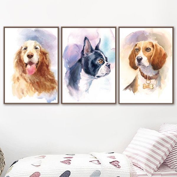 

cartoon cute dog canvas painting golden dog french bulldog posters and prints wall picture for living room home decoration