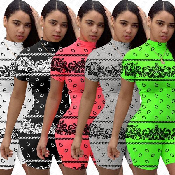 

women bodysuit designer jumpsuit short sleeve t-shirt rompers summer short pants jumpsuits high collar one piece shorts overalls d71504, White