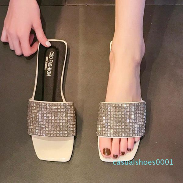 

new summer women sandals crystal slippers glitter flat bling female flip flops outdoor ladies slides beach shoes c01, Black