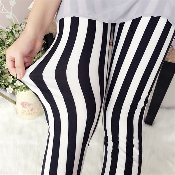 

new leggings black white striped pencil pants leggings stretch elastic skinny fitness printing legging workout pant
