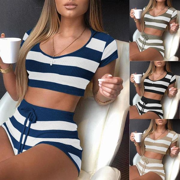 

womens 2pcs striped tracsuits woman summer tube with short sets woman sport fashion clothes, Gray