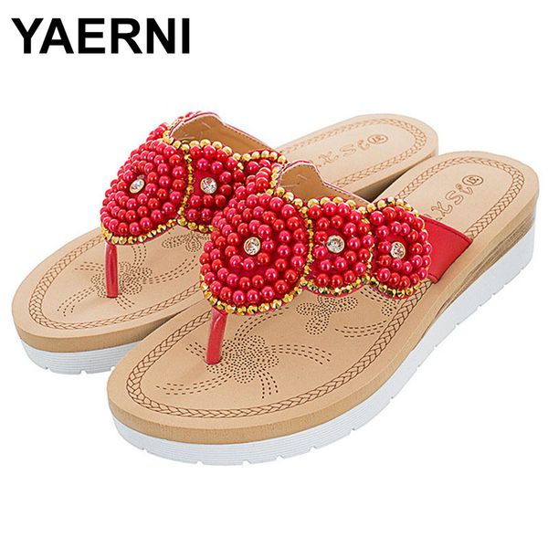 

yaerni 1 pair outside summer cute fashion women sandals ladies thongs comfortable leisure pearl beach shoes woman beauty slipper, Black