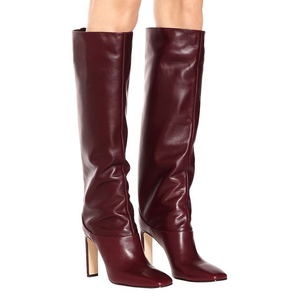 

faux leather square toe knee high boots woman fashion block heel long boots burgundy green brown black winter 2020 dream