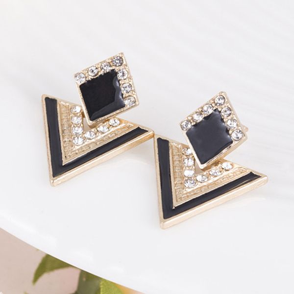 

brincos colorful enamel rhinestone party earring geometric drop triangle earrings for women fashion accessories jewelry, Golden;silver