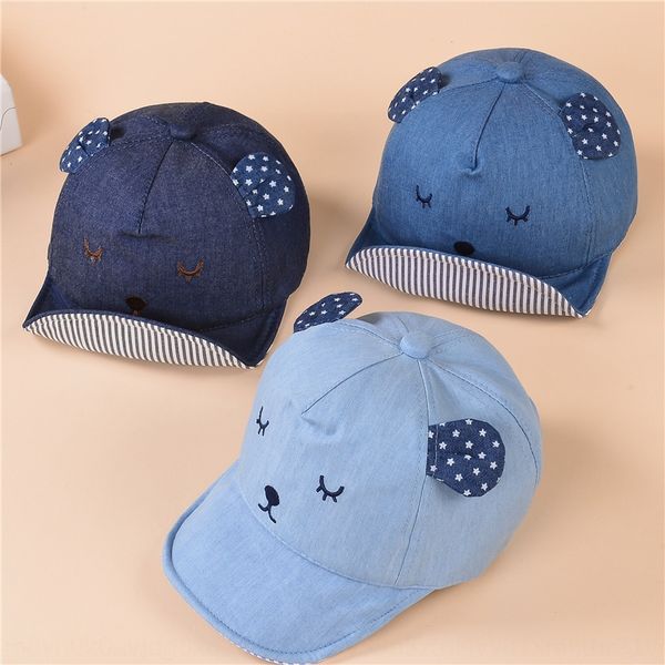 

korean style denim children's earrings and earrings embroidered bear baby sun hat five-star ear baby sun hat, Yellow