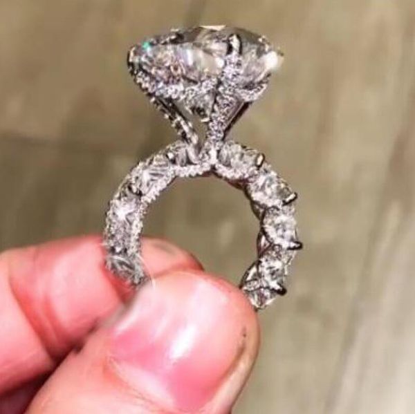 

drop shipping vintage jewelry 925 sterling silver heart shape big white z cz diamond gemstones stack women wedding bridal ring gift, Slivery;golden