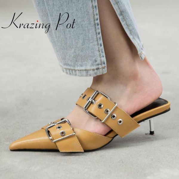 

krazing горшка из натуральной кожи меда тонких каблуков streetwear заостренного носок кинозвезды дизайн старинных пряжка застежка скольжения, Black