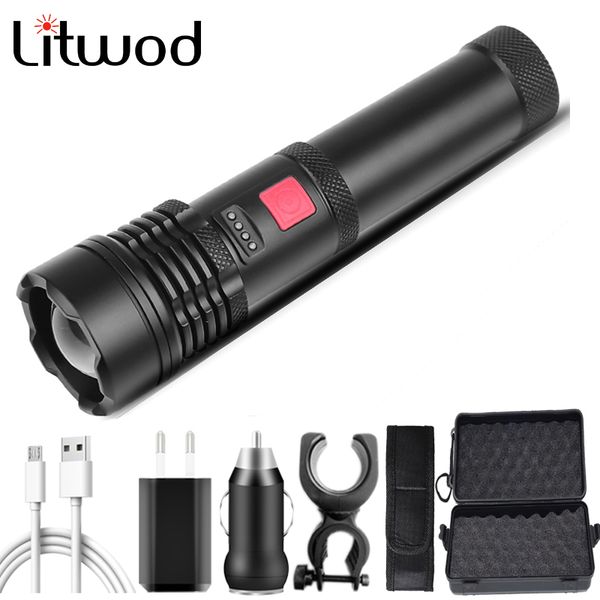 

xhp50.2 led zoomable torch built in 18650 usb rechargeable battery 2 in 1 head lamp hard bulbs bike light litwod 20w