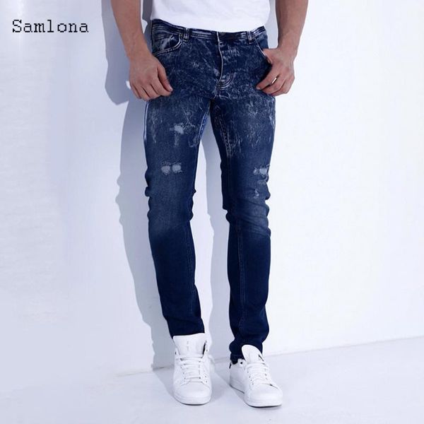 

men's jeans samlona men skinny 2021 summer slim denim trousers cargo male autumn hiphop street fashion blue pencil pants