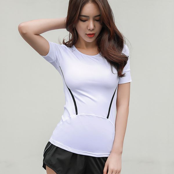 

women quick dry summer yoga short sleeve sports t shirts gym breathable running fitness tank workout shirts tights, White;red