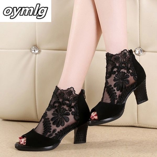 

padegao summer mesh peep toe sandals heels single shoes women shoes in europe america spring summer pumps gauze pdg1469, Black