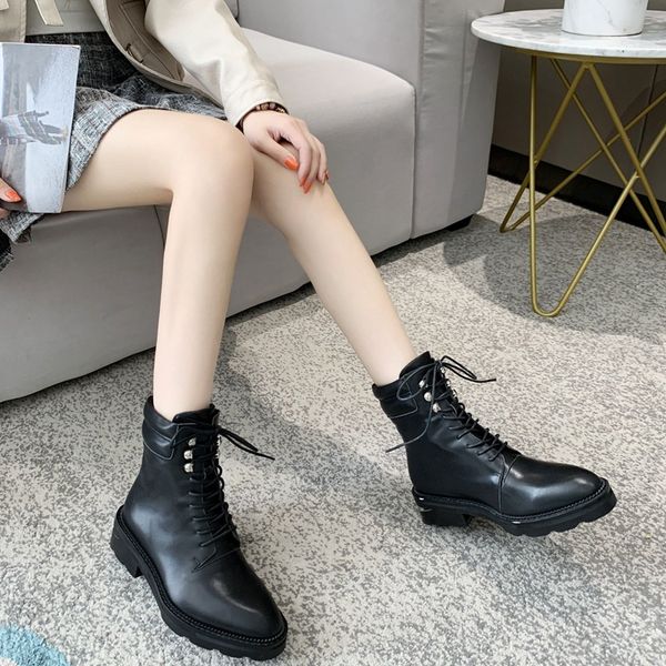 

martin bootie motocycle women leather boots 2020 new fashion ankle boots black platform shoes lace-up trainer casual stiefel