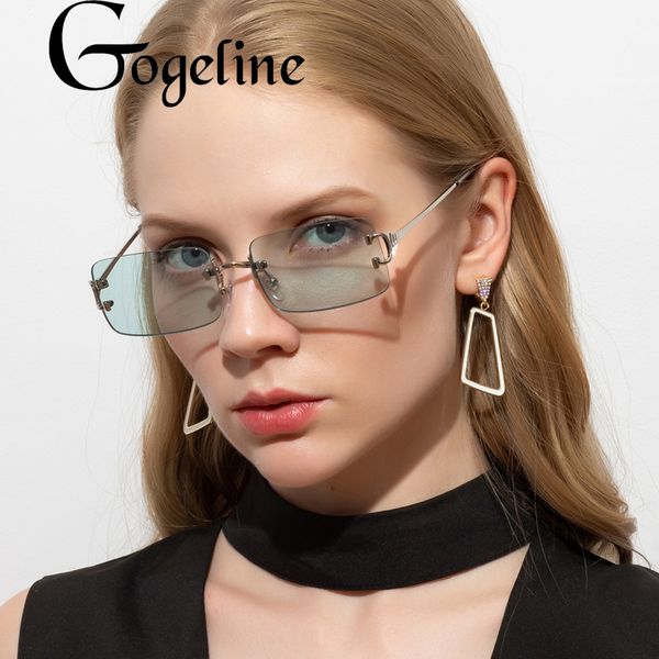 

gogeline 2020 rimless fashion rectangle sunglasses women small lens sunglasses classical alloy metal sun glasses men uv400 pink, White;black
