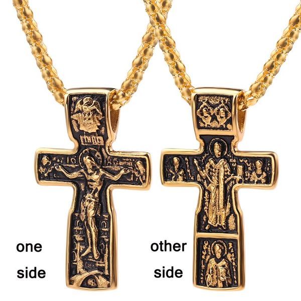 

crucifix religious jesus cross pendants necklaces eastern orthodox cross christian virgin mary church men women jewelry, Silver