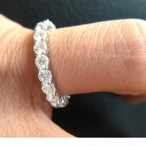 

solid 14k 585 white gold 3mm f color engagement ring wedding moissanite full eternity diamond band for women, Golden;silver
