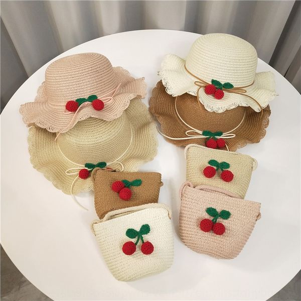 

children's children's sunscreen princess beach sun girl's straw straw hat sun hat bag set, Blue;gray