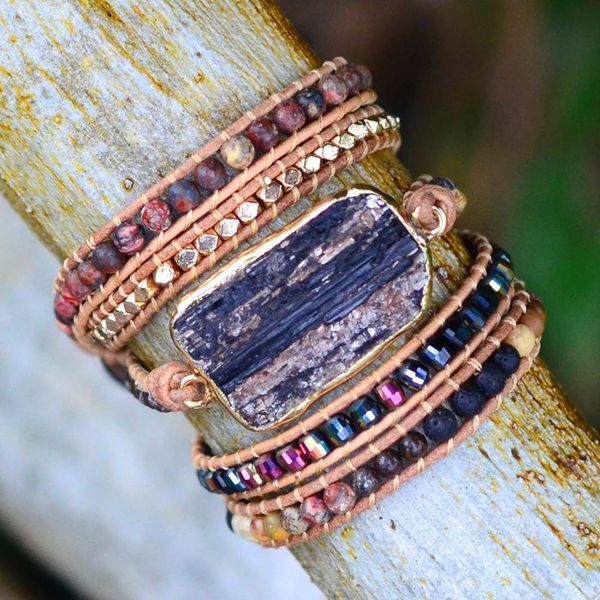 

native inspired designer leather bracelet black tourmalinetour mix 5 strands woven wrap bracelets bohemian bracelet dropship cx200730
