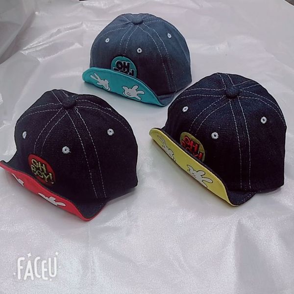 

ji1gv children's denim cartoon baby's soft-brimmed letter embroidered boys' and baseball embroidered baseball cap girls, Yellow