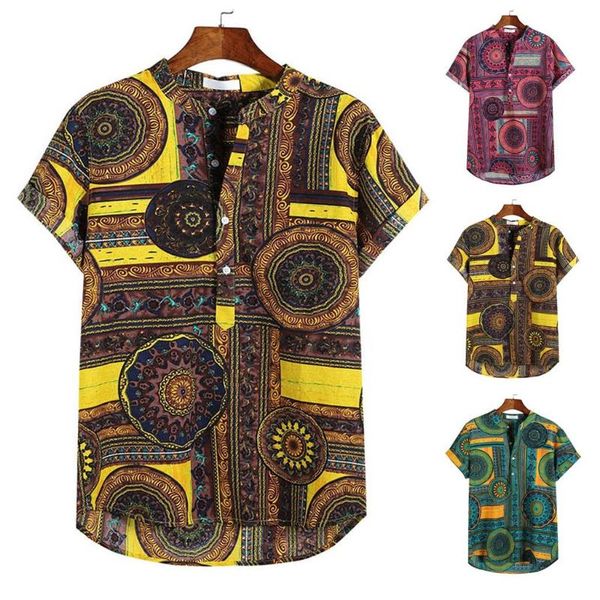 

men's cotton linen printed short sleeve casual henley shirts tie summer loose hawaiian henley shirt hawaiian shirt, White;black