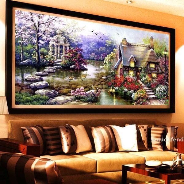 

new garden 5d diy diamond painting cross stitch lake house scenery diamond embroidery crystal round rhinestone mosaic picture t200111