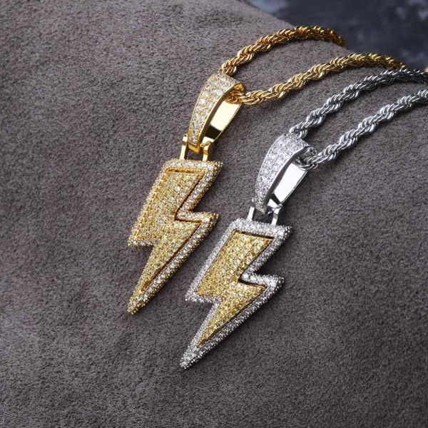 

iced out bling pendant necklace with rope chain copper material cubic zircon men hip hop jewelry