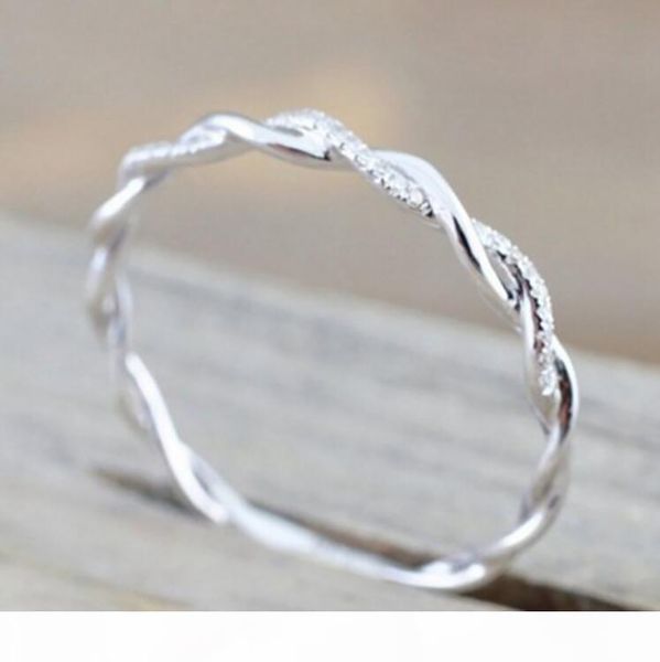 

s wedding rings jewelry new style round diamond rings for women thin rose gold color twist rope stacking in stainless steel, Silver