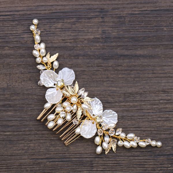 

accessories flower pearl comb wedding hair jewelry bridal headband gold color tiara accesorios mujer mx200727, White;golden