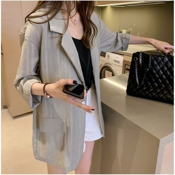 

large size coat women's clothing 2020 new mid-length fashionable temperament thin long sleeve loose small suit coat, White;black