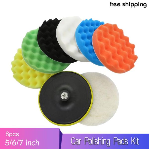 

5/6/7 inch 8pcs/set car polishing pads kit clean sponge waxing buffing pad m14 thread wool ball auto backer pad car repair care