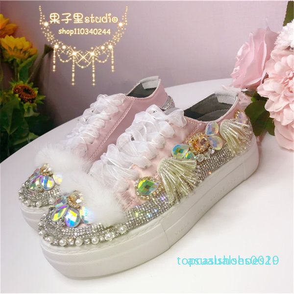 

1new european heavy industry platform canvas shoes rhinest silk satin ladies tide brand sports shoes fashion fringe t10, Black