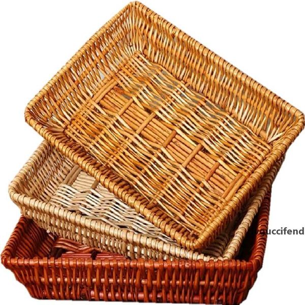 

wicker system willow weaving rattan rectangular weaving fruit bread vegetables display breadbasket weaving storage basket t200602