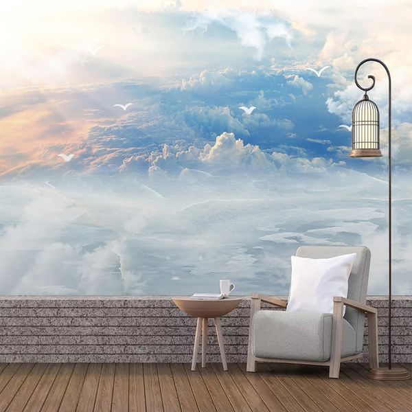 

custom 3d wall murals wallpaper modern blue sky and white clouds seagull p living room sofa bedroom background wall painting