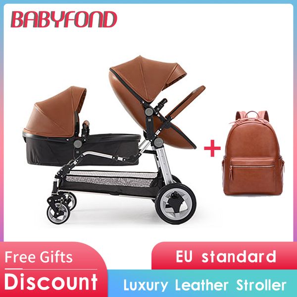 

eu tax newborn twins baby stroller luxury high landscape leather prams folding can sit lying double baby stroller 13pcs