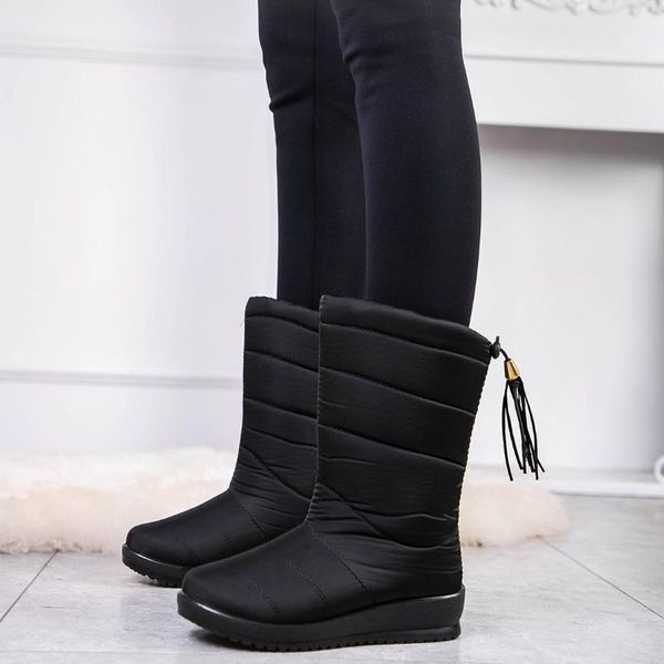 

2020 winter boots women winter shoes mid-calf waterproof snow boots wedges warm fur female shoes woman footwear chaussures, Black