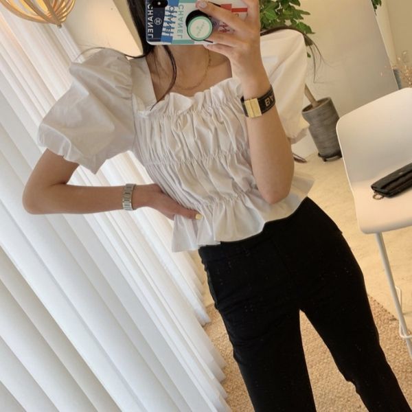 

xhz4o корейская летом нового деревянного ухо квадратного воротник рубашки пузыря женщины coatdesign чувство ниша корейские летом новое дерев, White