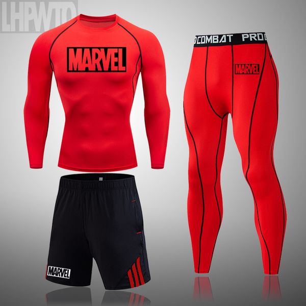 

new marvel compression men's sport suits quick dry running brand clothing sports joggers training gym fitness tracksuits sets, Black;blue
