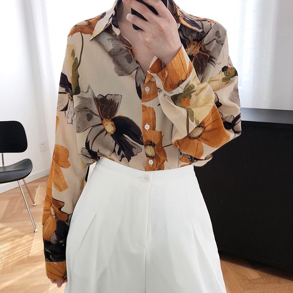 

oil painting printed shirt women 2020 light sunscreen chiffon shirt coat, White
