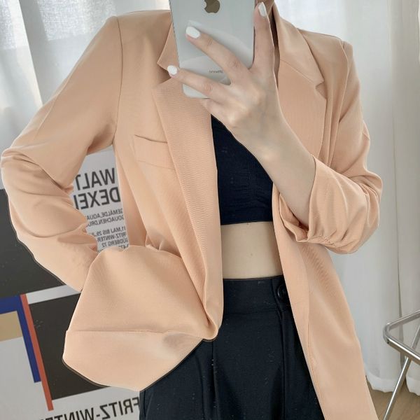 

xiao xiang spring summer new small suit pumping pleated coat coat 2020 casual slim sleeve thin suit 5055, White;black