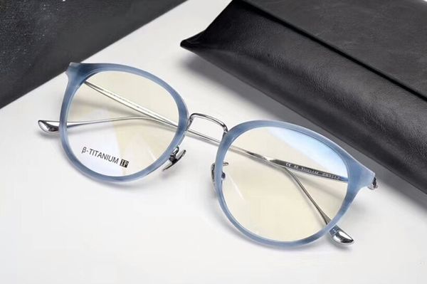 

2020 brand design quality 5112 retro-vintage big round glasses frame super-light pure-titanium+plank prescription glasses with full-set case