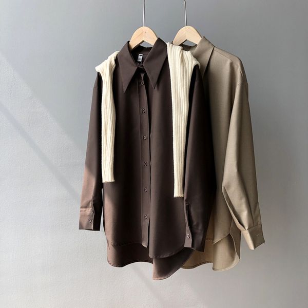 

mooirue 2020 autumn winter new lined long-sleeved korea casual long-sleeved lapel shirt blouse, White