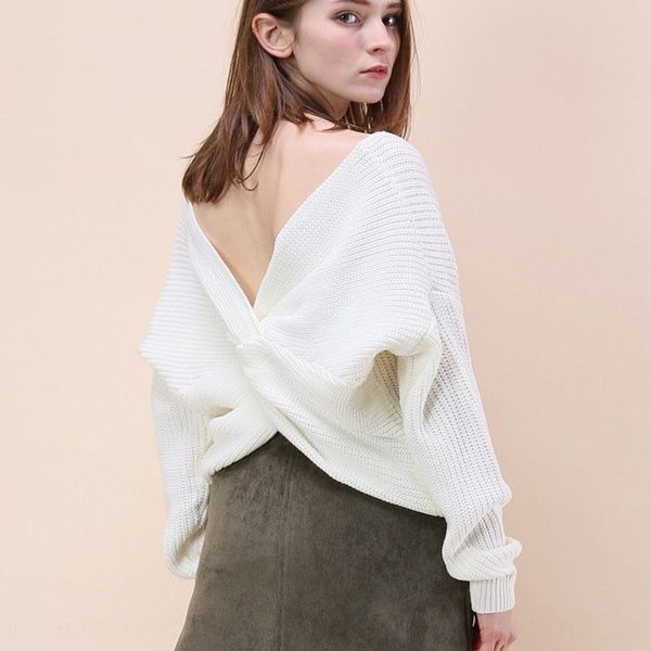 

btehj 2020 new irregular knot double-sided pullover long sleeve knitted for women 2020 new irregular knot sweater sweaterdouble-sided pullov, White;black