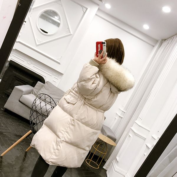 

2019 winter new korean women's mid-length large fur collar loose thickened large size korean coat jacket down jacketcoat down jacket, Black