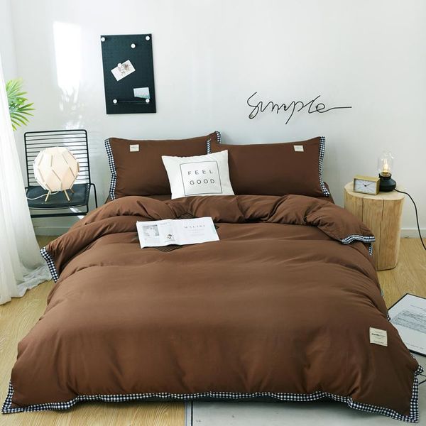 

bedding sets 48superfine fiber winter thickening set brown bed 4pcs duvet cover + flat sheet +pillowcase bedclothes