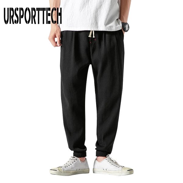 

2020 новый китайский стиль лето мужские брюки liene новый thin solid color сыпучие фонарика брюки мужчины упругие талии гарем уличная, Black