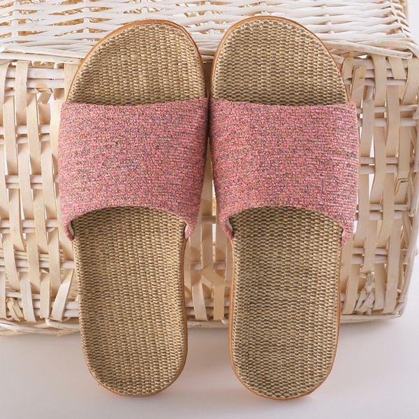 

women slippers ladies flax casual slides 6 colors summer linen belt female sandals flip flops lovers indoor floor shoes, Black
